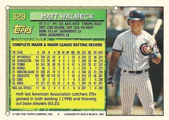 1994 Topps #329 Matt Walbeck Back