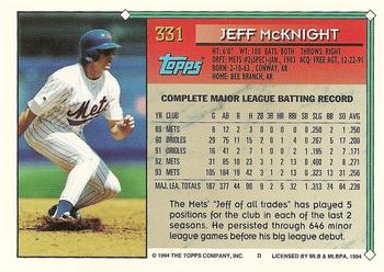 1994 Topps #331 Jeff McKnight Back