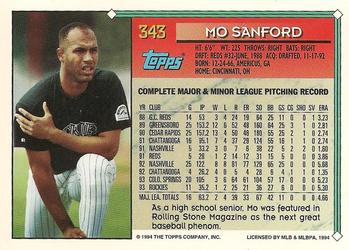 1994 Topps #343 Mo Sanford Back