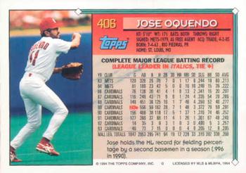 1994 Topps #406 Jose Oquendo Back