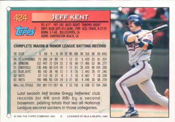 1994 Topps #424 Jeff Kent Back