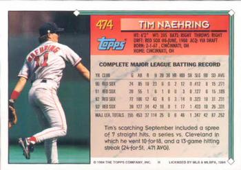 1994 Topps #474 Tim Naehring Back