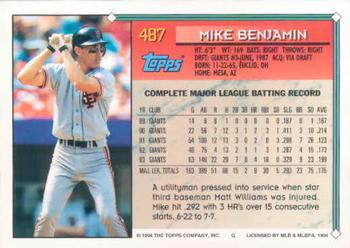 1994 Topps #487 Mike Benjamin Back