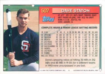 1994 Topps #507 Dave Staton Back