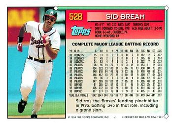 1994 Topps #528 Sid Bream Back