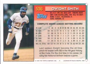 1994 Topps #536 Dwight Smith Back