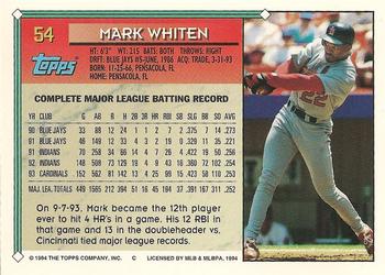 1994 Topps #54 Mark Whiten Back