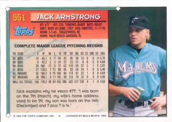 1994 Topps #551 Jack Armstrong Back