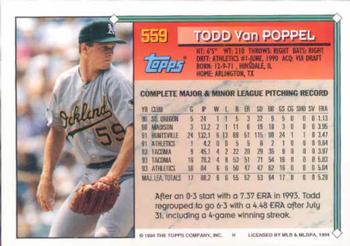 1994 Topps #559 Todd Van Poppel Back