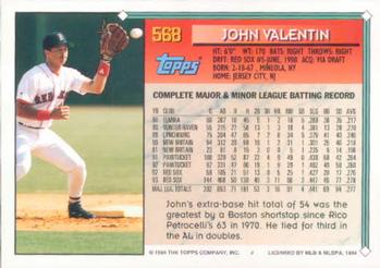 1994 Topps #568 John Valentin Back