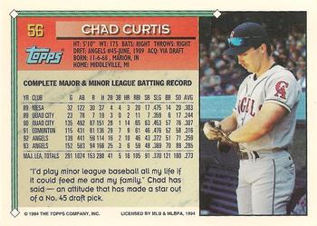 1994 Topps #56 Chad Curtis Back