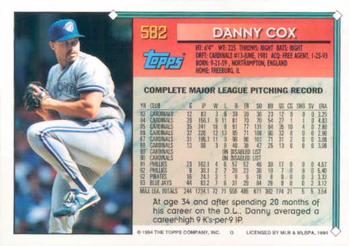 1994 Topps #582 Danny Cox Back