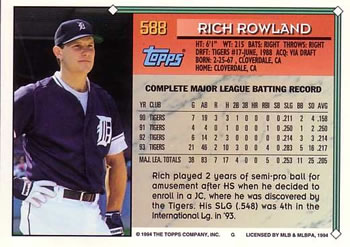 1994 Topps #588 Rich Rowland Back