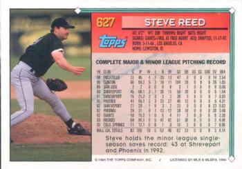 1994 Topps #627 Steve Reed Back