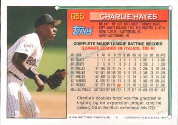 1994 Topps #655 Charlie Hayes Back