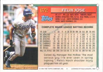 1994 Topps #672 Felix Jose Back