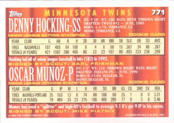 1994 Topps #771 Denny Hocking / Oscar Munoz Back