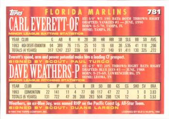 1994 Topps #781 Carl Everett / Dave Weathers Back