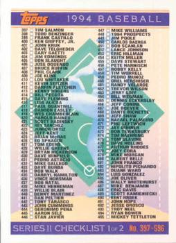 1994 Topps #792 Checklist: 397-495 and 694-792 Front