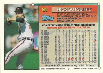 1994 Topps #91 Rick Sutcliffe Back