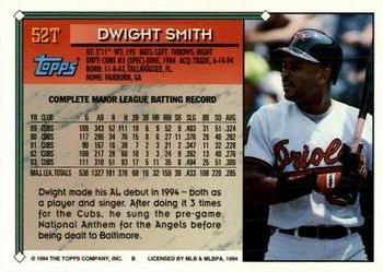 1994 Topps Traded #52T Dwight Smith Back