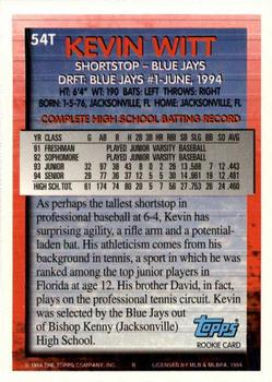 1994 Topps Traded #54T Kevin Witt Back