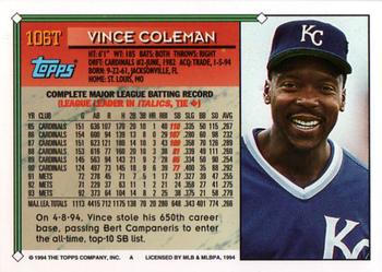 1994 Topps Traded #106T Vince Coleman Back