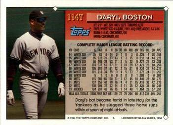 1994 Topps Traded #114T Daryl Boston Back