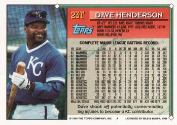 1994 Topps Traded #23T Dave Henderson Back