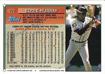 1994 Topps Traded #60T Eddie Murray Back