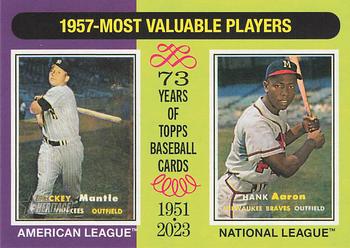 2024 Topps Heritage Mini #190 1957 MVPs (Mickey Mantle / Hank Aaron) Front