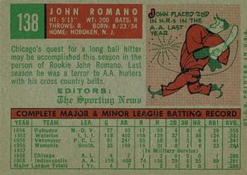 1959 Topps #138 John Romano Back