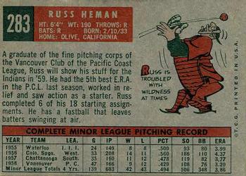 1959 Topps #283 Russ Heman Back