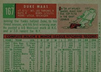 1959 Topps #167 Duke Maas Back