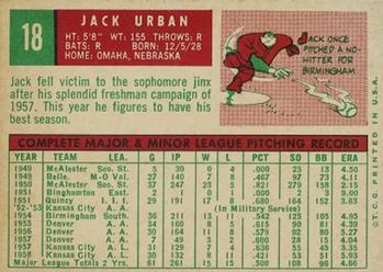 1959 Topps #18 Jack Urban Back