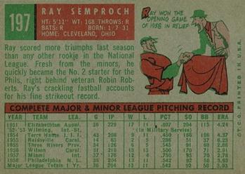 1959 Topps #197 Ray Semproch Back
