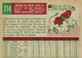 1959 Topps #214 Marcelino Solis Back