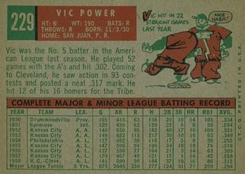 1959 Topps #229 Vic Power Back