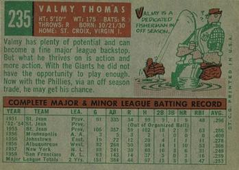 1959 Topps #235 Valmy Thomas Back