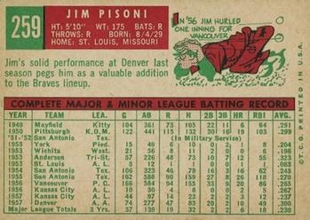 1959 Topps #259 Jim Pisoni Back