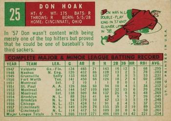 1959 Topps #25 Don Hoak Back