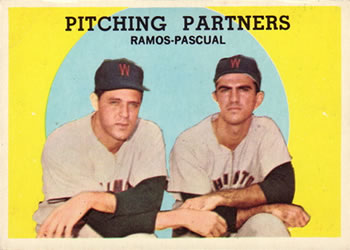 1959 Topps #291 Pitching Partners (Pedro Ramos / Camilo Pascual) Front