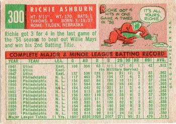 1959 Topps #300 Richie Ashburn Back