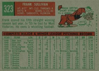 1959 Topps #323 Frank Sullivan Back