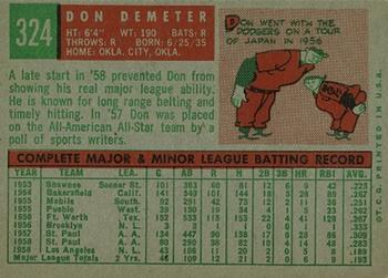 1959 Topps #324 Don Demeter Back