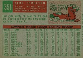 1959 Topps #351 Earl Torgeson Back