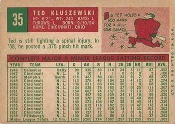 1959 Topps #35 Ted Kluszewski Back