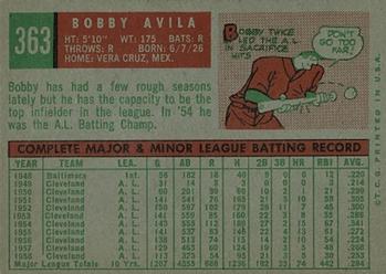 1959 Topps #363 Bobby Avila Back