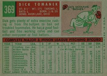 1959 Topps #369 Dick Tomanek Back