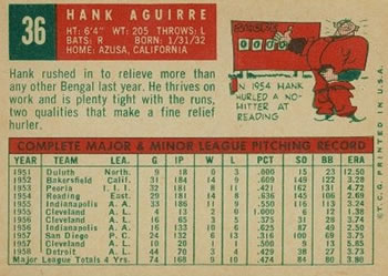 1959 Topps #36 Hank Aguirre Back